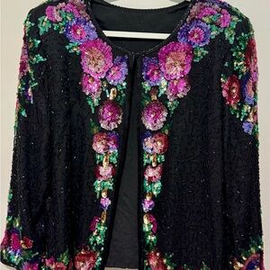 Vintage Floral Sequin Jacket – Hand Beaded 1980s/1990s Evening Wear